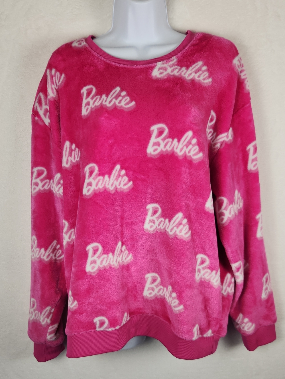 Barbie Pink Plush Crewneck Sweatshirt with Script Logo